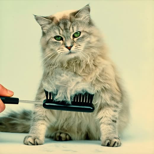 A long-haired cat being brushed out